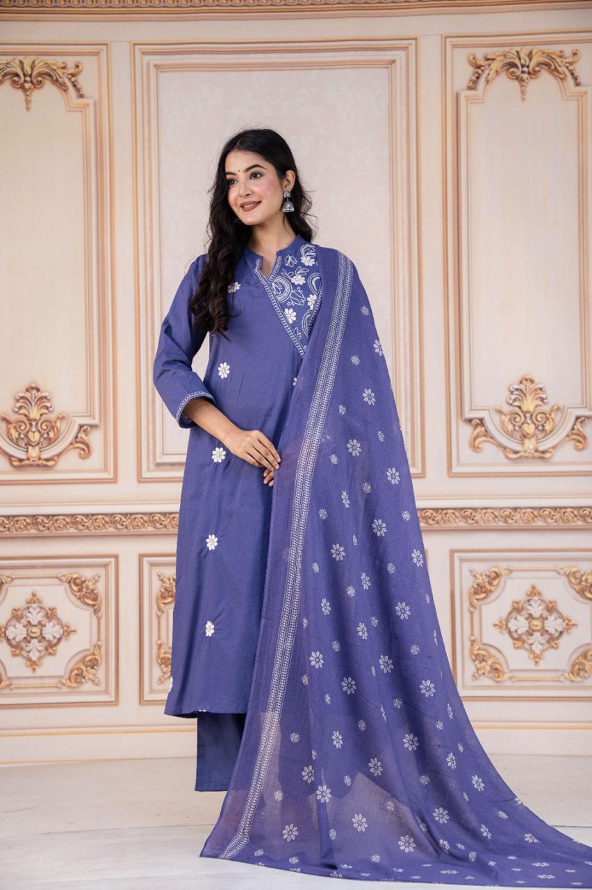 Gulmohar Orange A-Line Cotton Suit Set