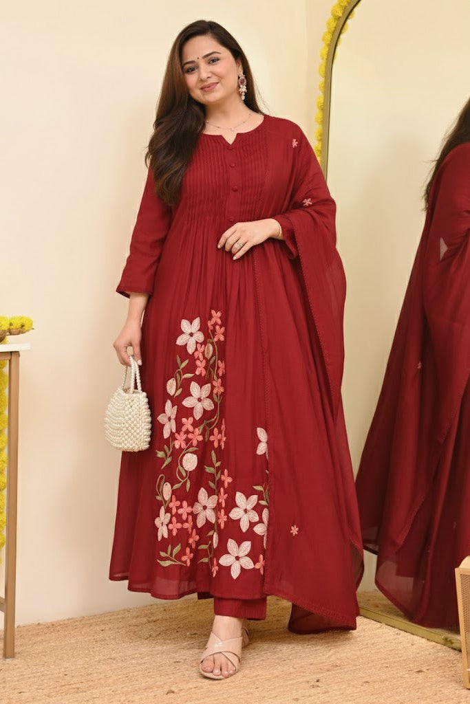 Zariya Pintex Work Kurta Pant Dupatta Set