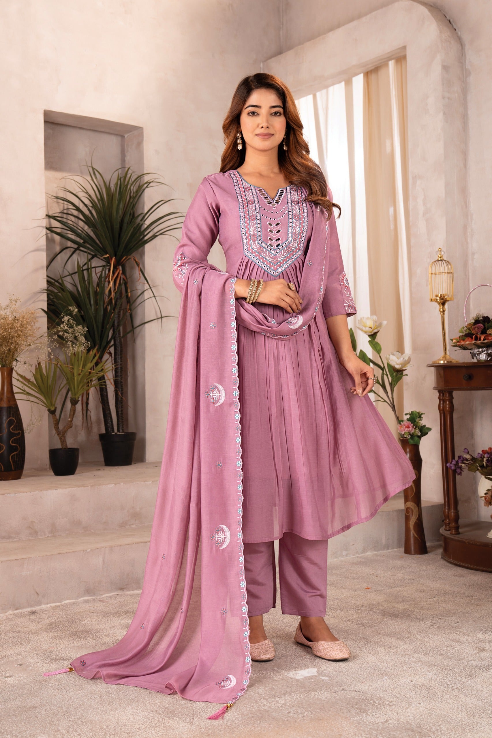 Noor-E-Lavender Mal Chanderi Suit Set