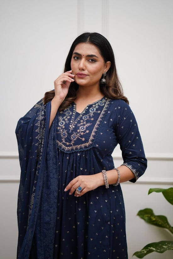 Sahira Hand-Embroidered Cotton Anarkali Suit Set