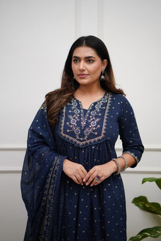 Sahira Hand-Embroidered Cotton Anarkali Suit Set