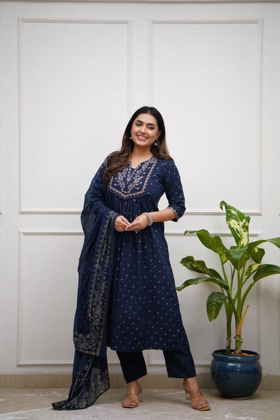 Sahira Hand-Embroidered Cotton Anarkali Suit Set