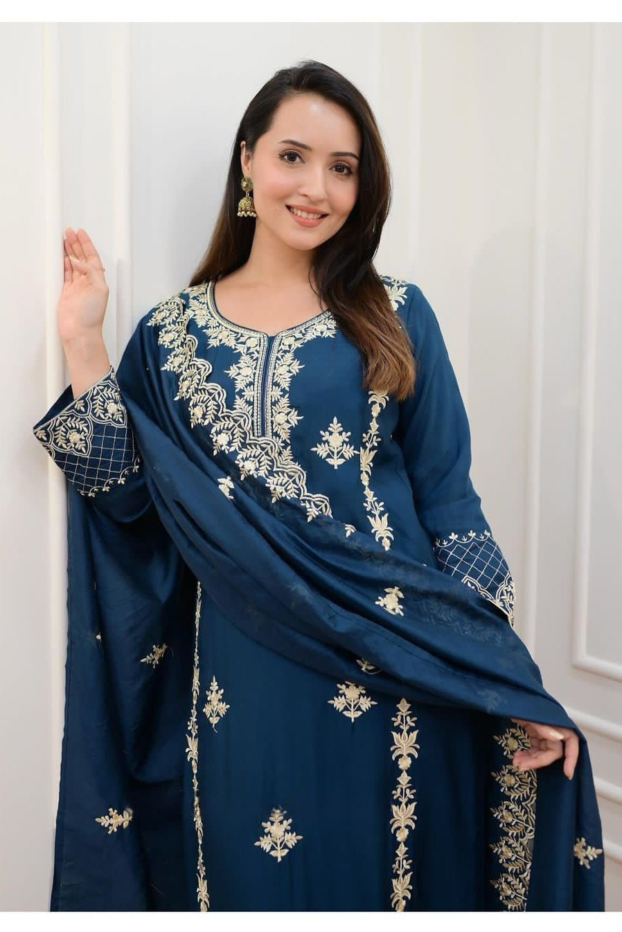 Grace Reyon Embroidered Kurti Pant Set