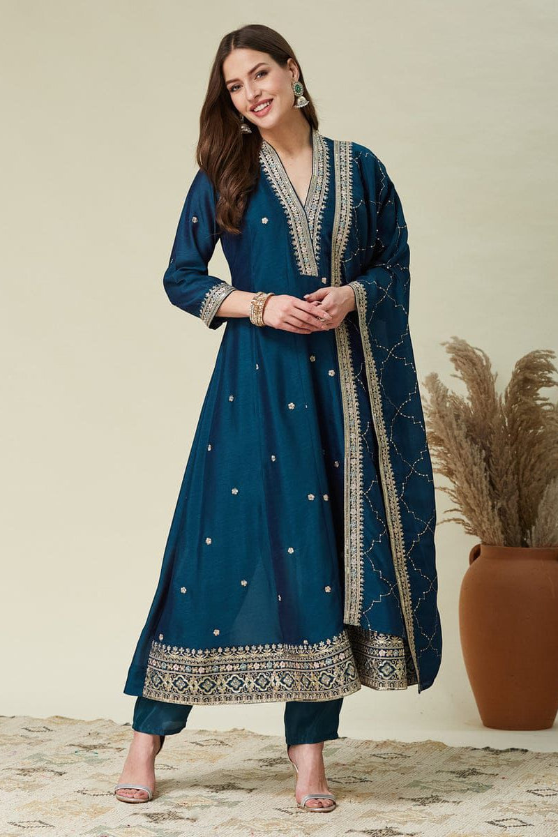 Royal Vichitra Silk Anarkali Kurti Pent Set