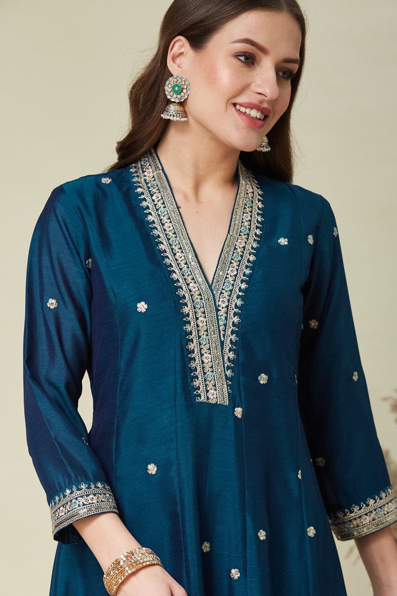 Royal Vichitra Silk Anarkali Kurti Pent Set