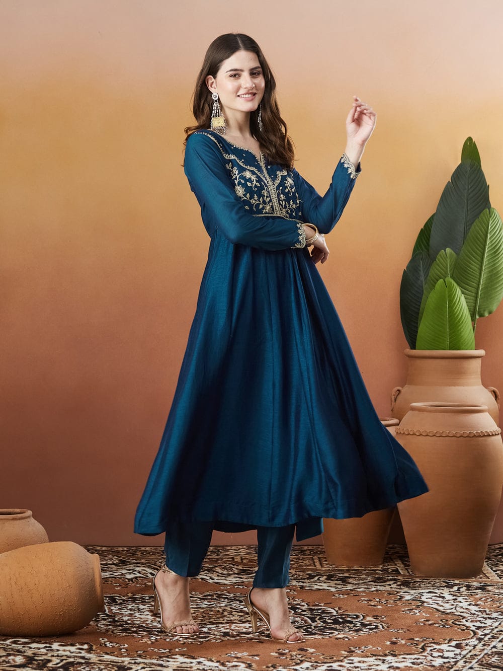 Kanika Morpanki Vichitra Silk Embroidered Kurta Set