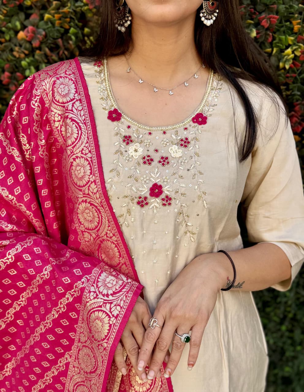 Beige Kohinoor Kurta Pant Dupatta Set