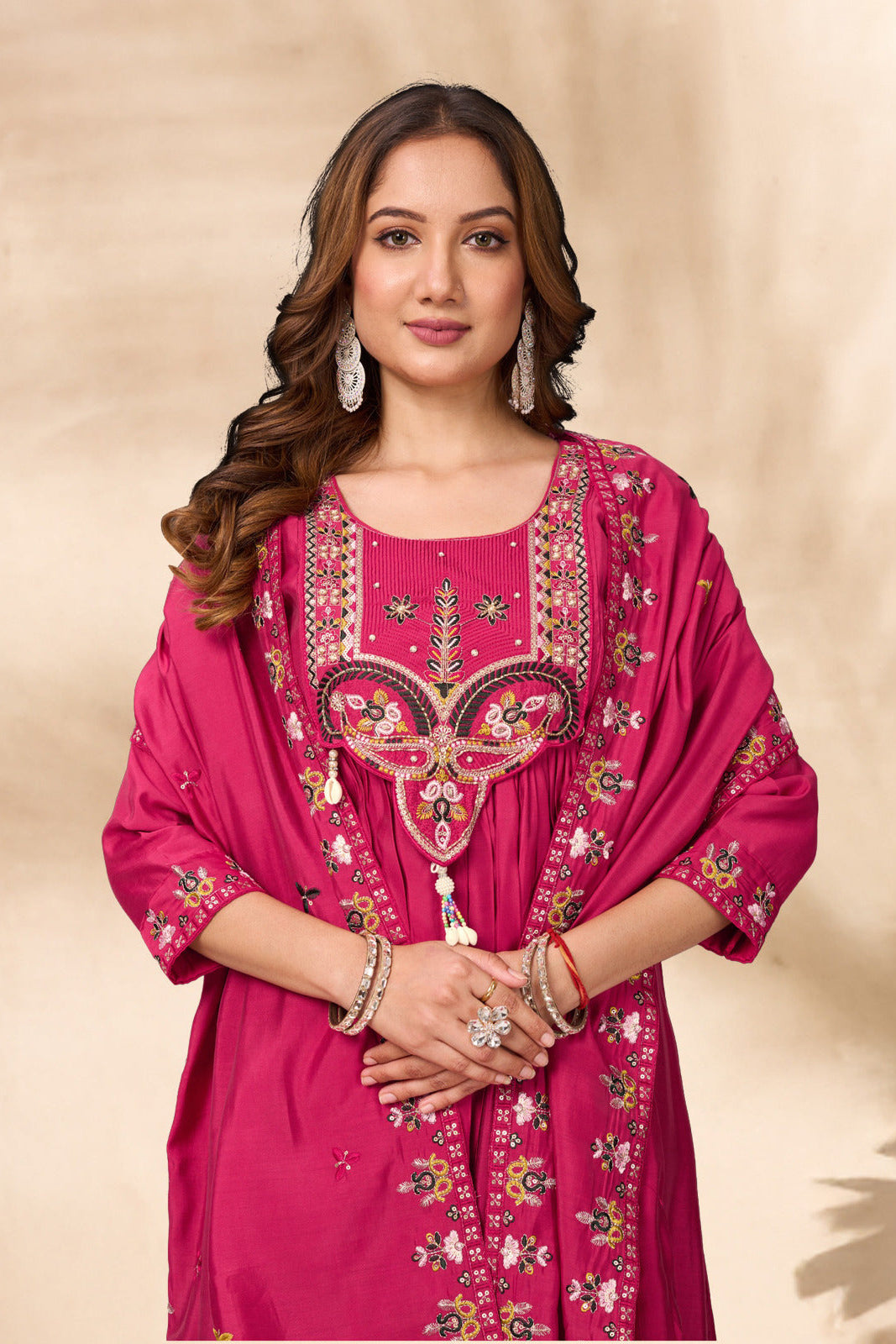 Premium Roman Silk Heavy Embroidered Anarkali Dupatta Set