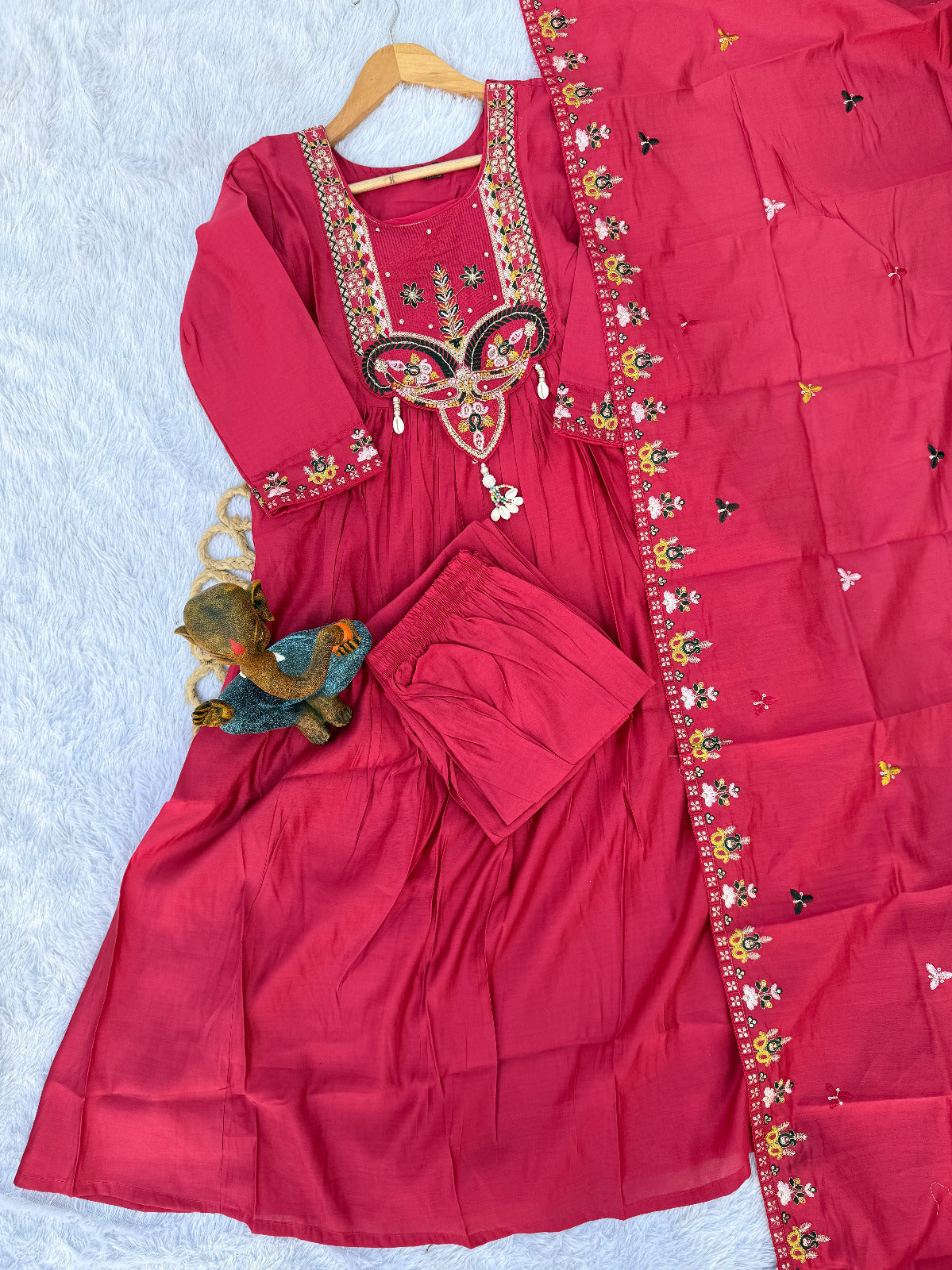 Premium Roman Silk Heavy Embroidered Anarkali Dupatta Set