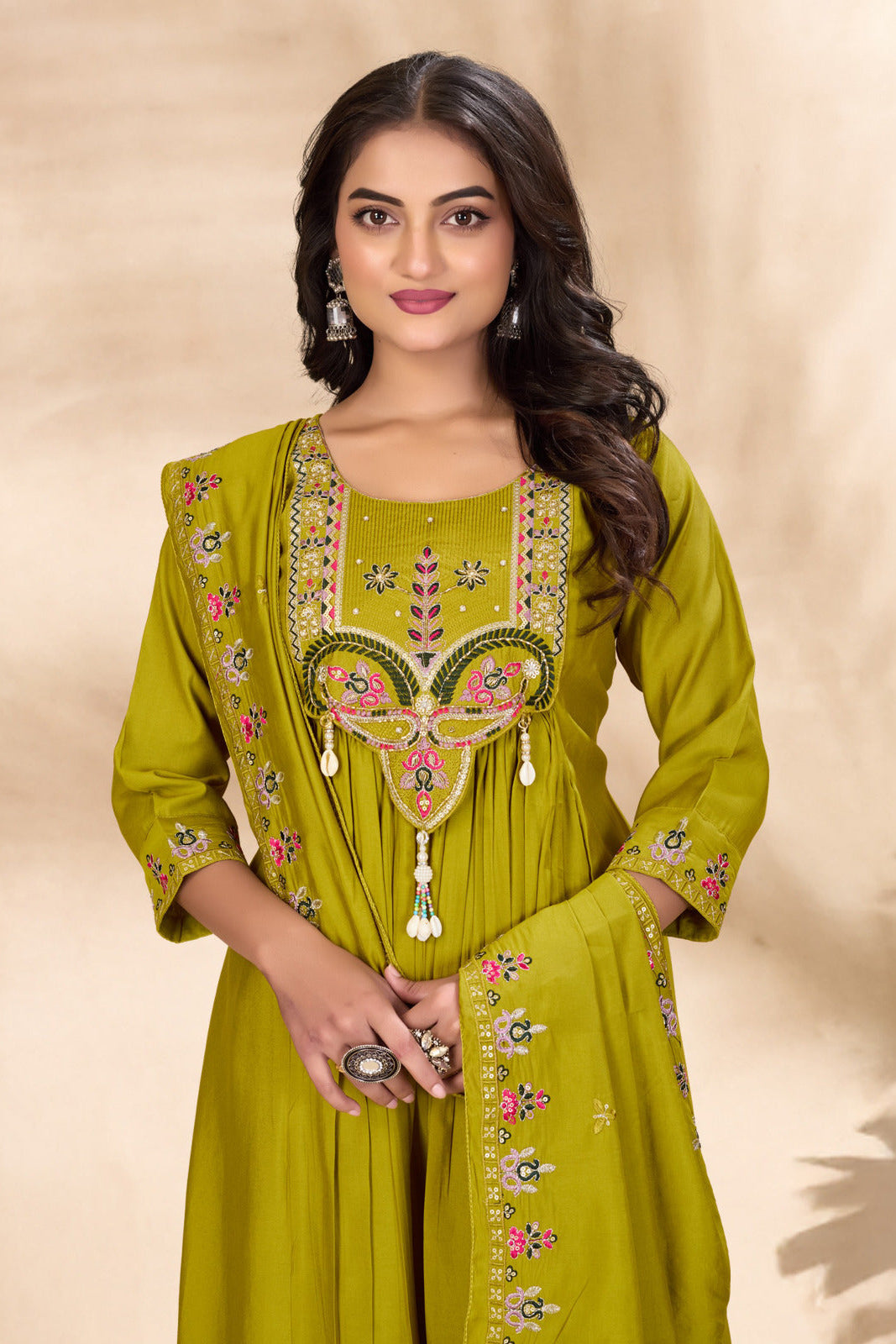 Premium Roman Silk Heavy Embroidered Anarkali Dupatta Set