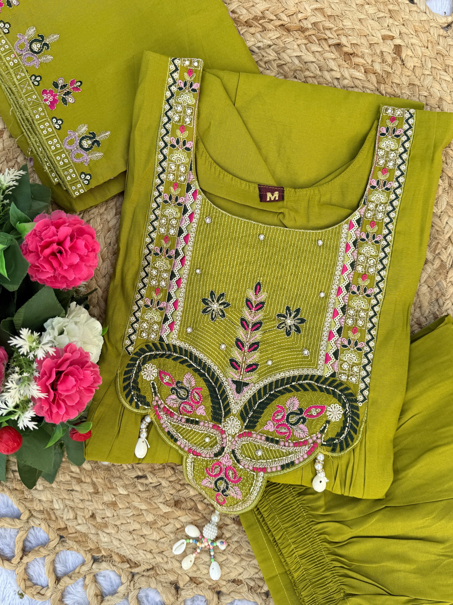 Premium Roman Silk Heavy Embroidered Anarkali Dupatta Set