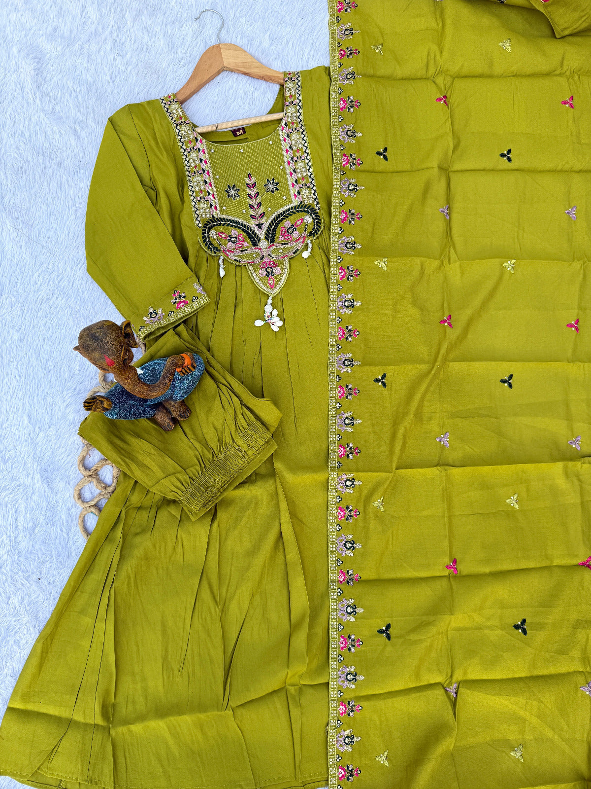 Premium Roman Silk Heavy Embroidered Anarkali Dupatta Set