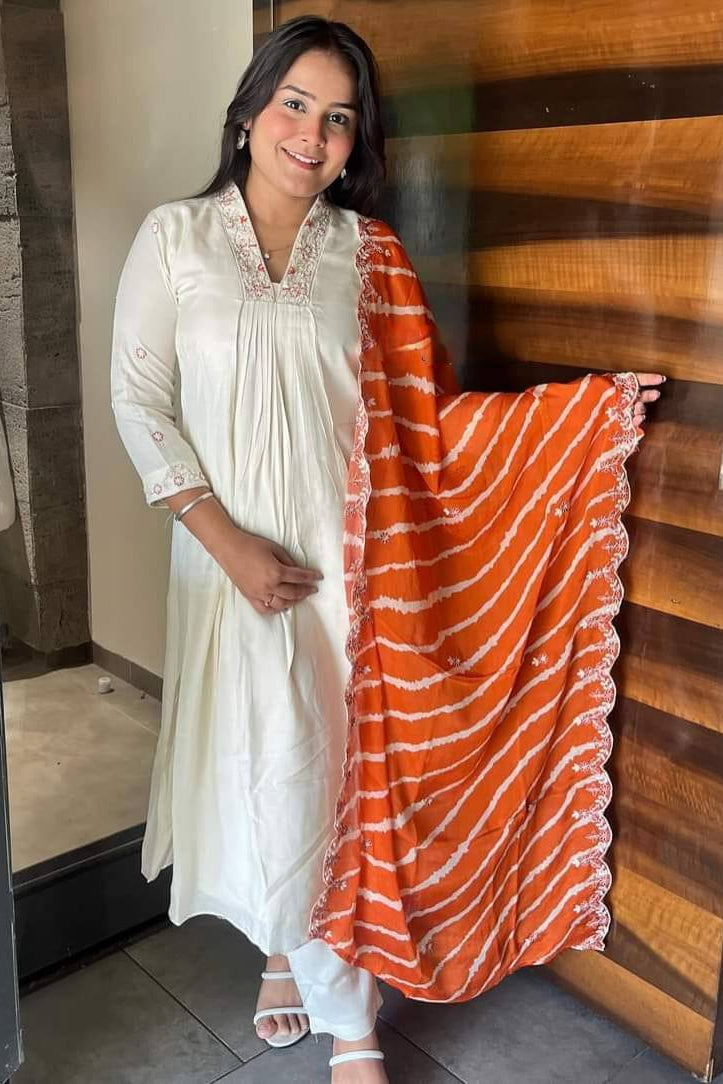 Naira White Chanderi Silk Embroidered Suit Set