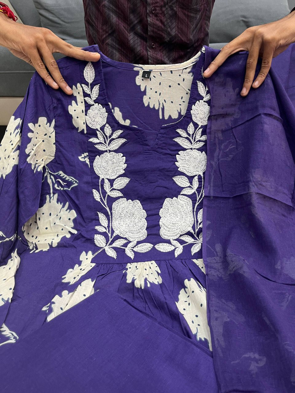 Purple Mul Cotton Floral Dupatta Set