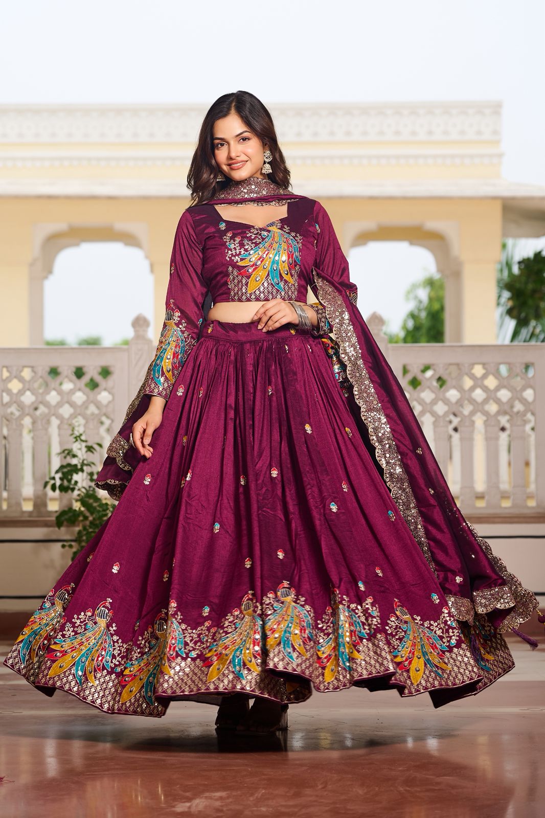Dark Jamuni Rajwada Heavy Embroidery Lehenga Choli Set