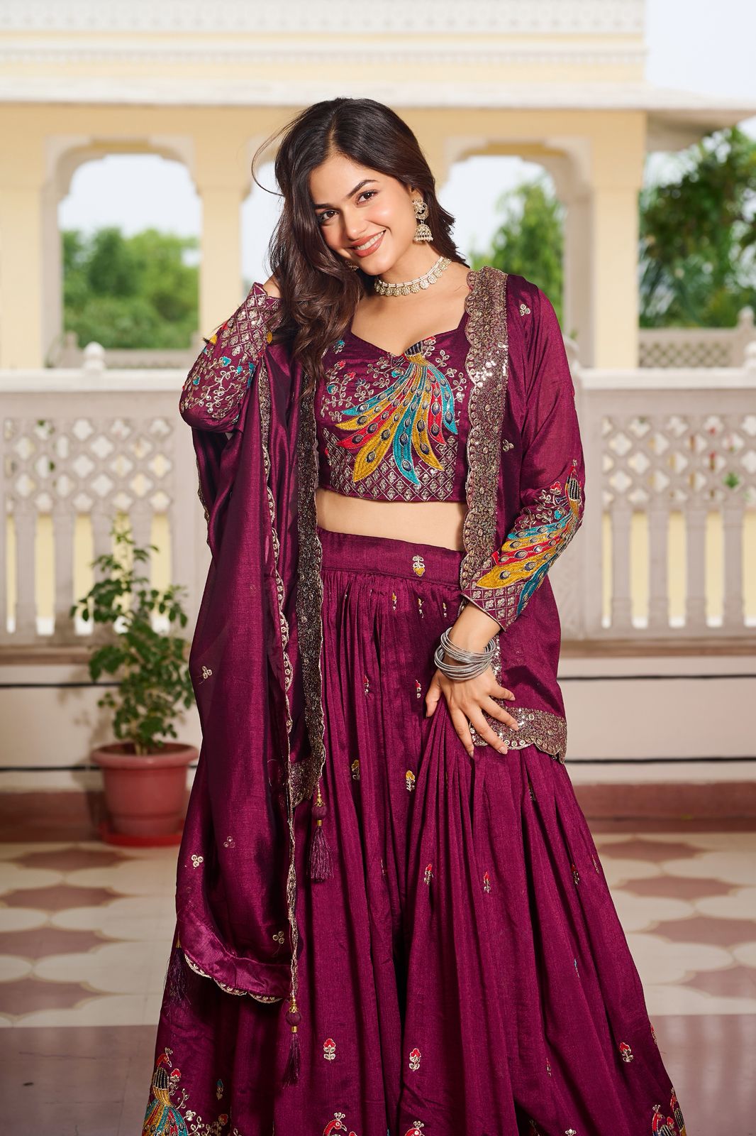 Dark Jamuni Rajwada Heavy Embroidery Lehenga Choli Set