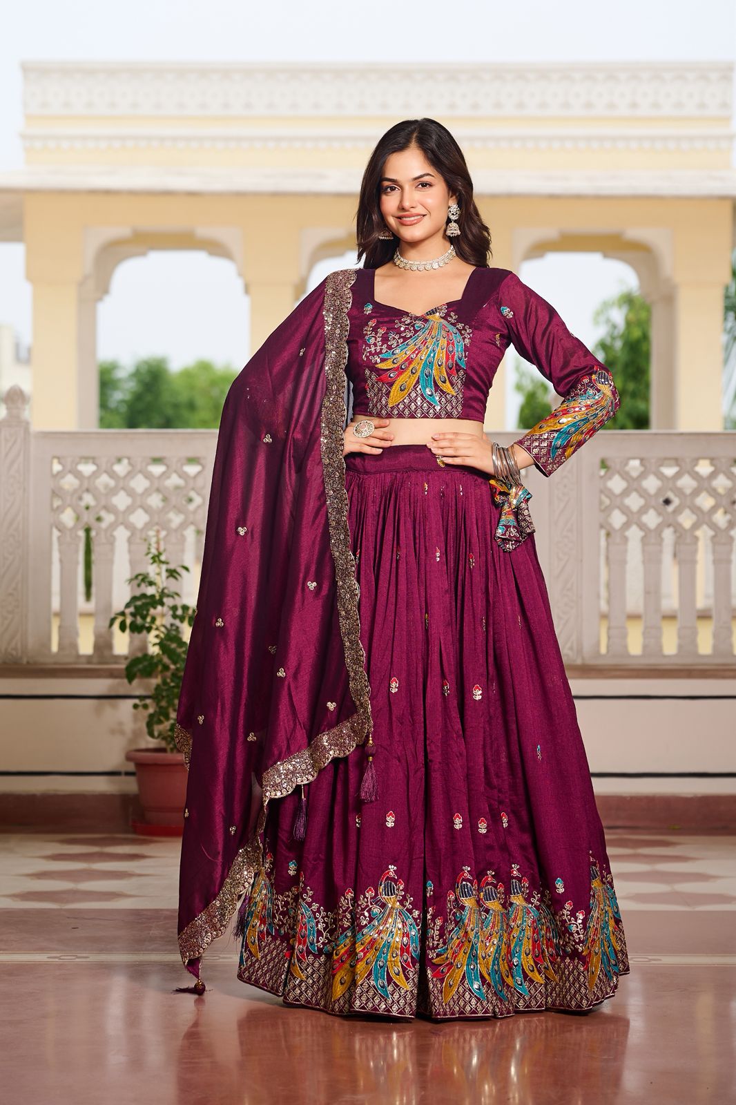 Dark Jamuni Rajwada Heavy Embroidery Lehenga Choli Set