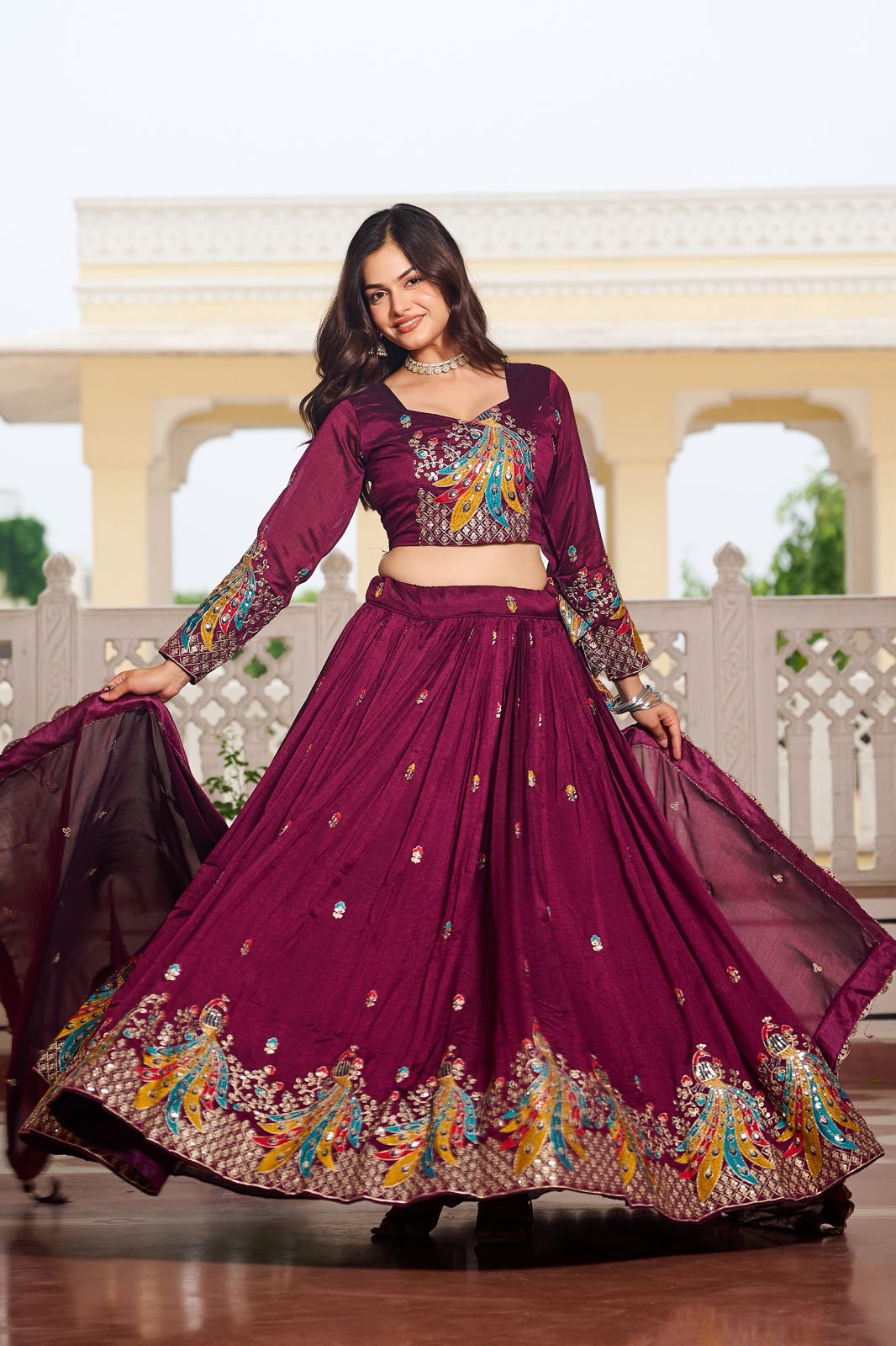 Dark Jamuni Rajwada Heavy Embroidery Lehenga Choli Set