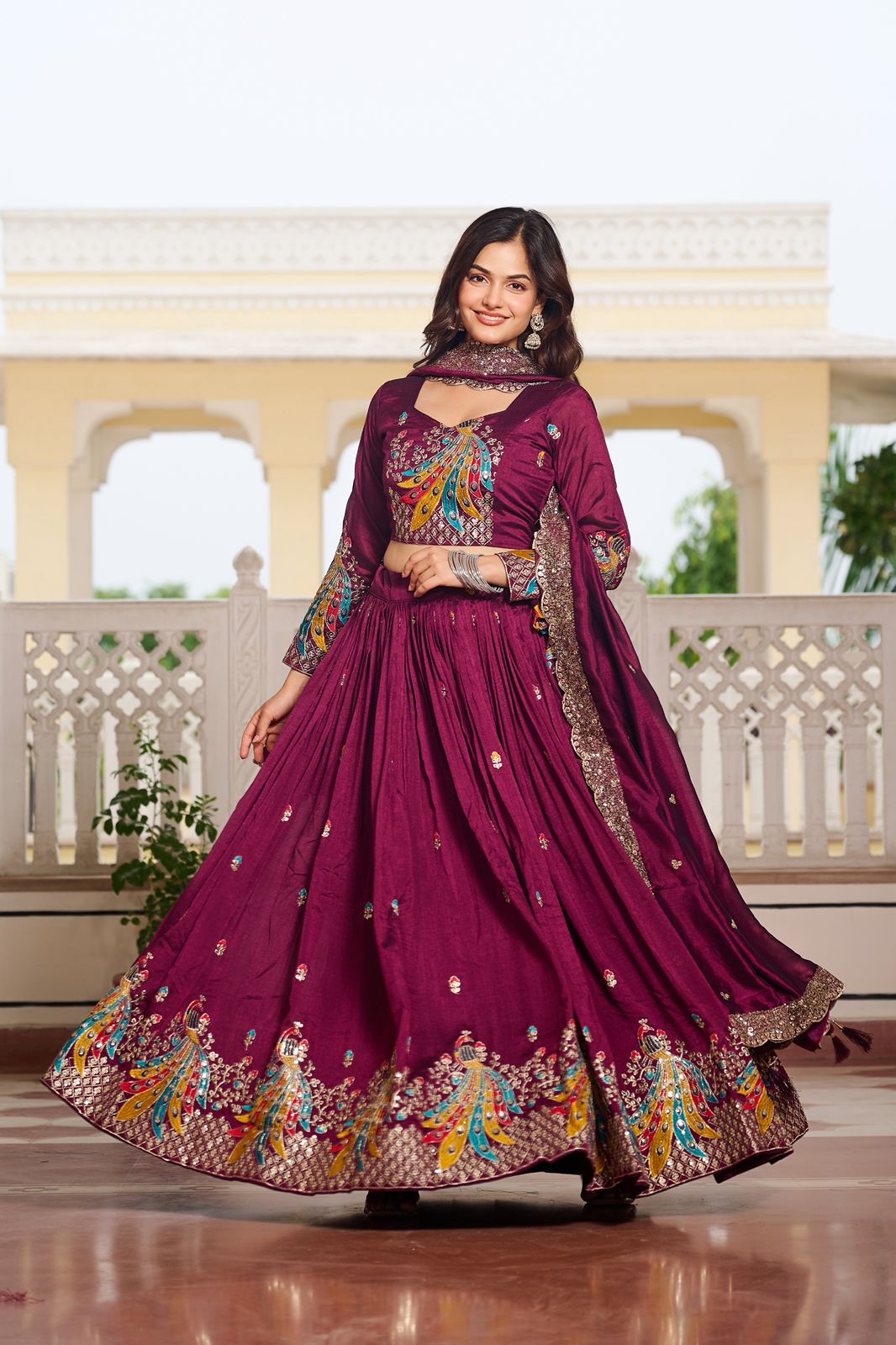 Dark Jamuni Rajwada Heavy Embroidery Lehenga Choli Set