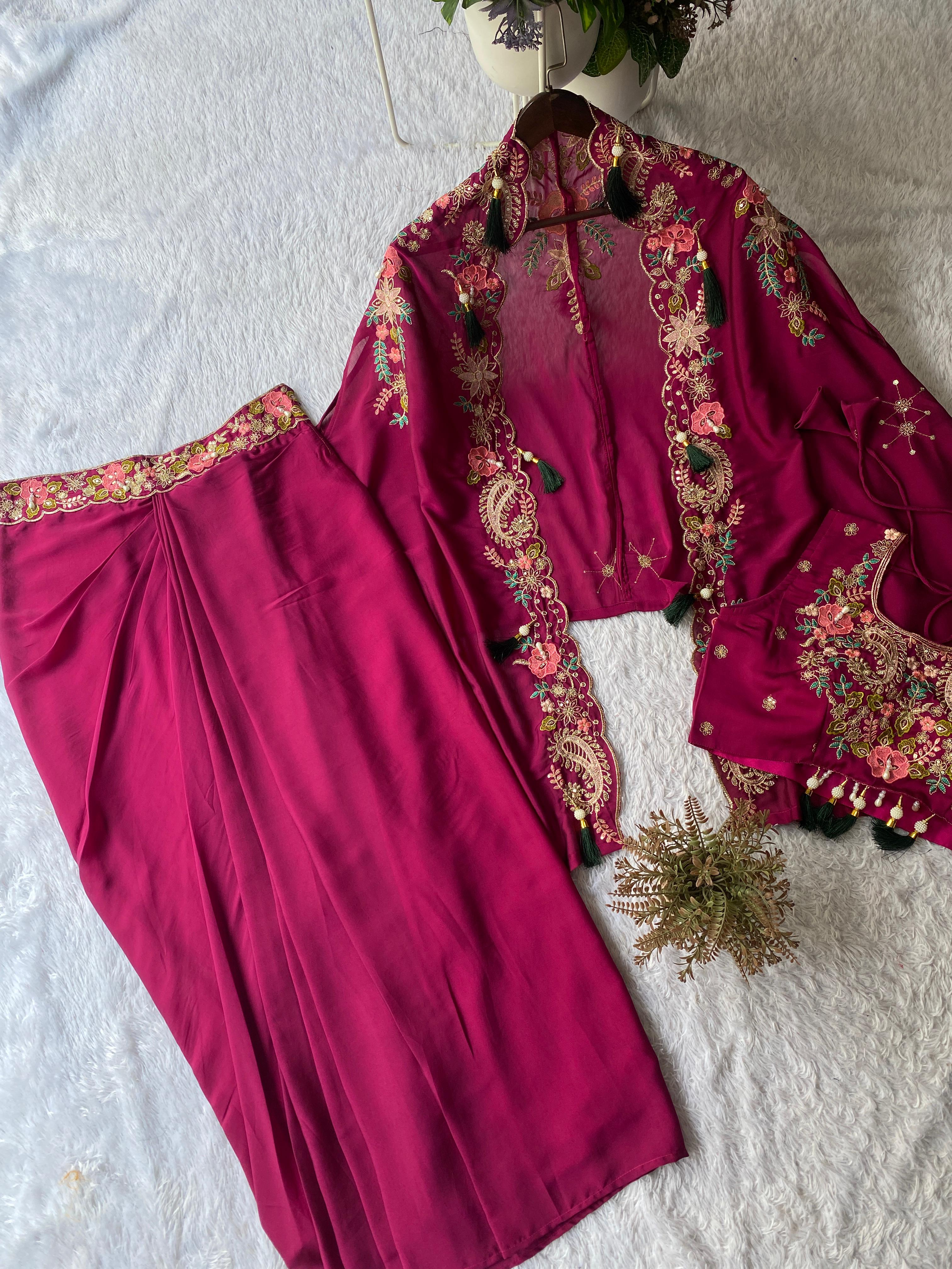 Gulnaar Pink Indo-Western Shrug Dhoti Set