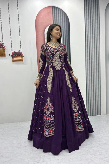 Royal Amethyst Festival Special Crop Top with Shrug Lehenga Set