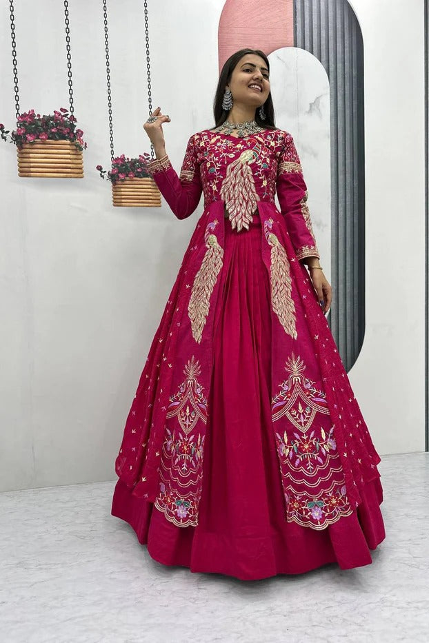 Royal Amethyst Festival Special Crop Top with Shrug Lehenga Set