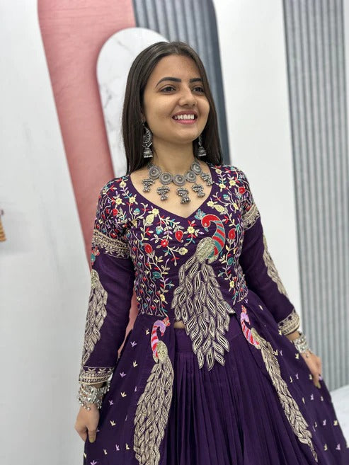 Royal Amethyst Festival Special Crop Top with Shrug Lehenga Set