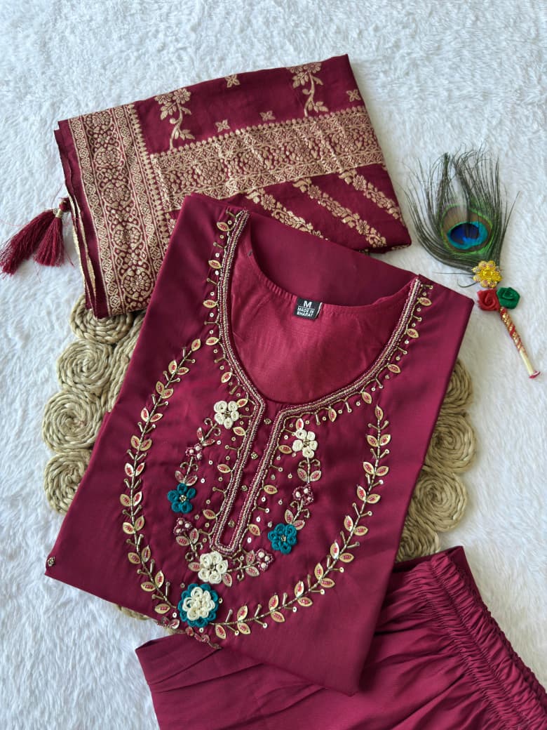 Bloom Handworked Designer Kurti Pant Dupatta Set