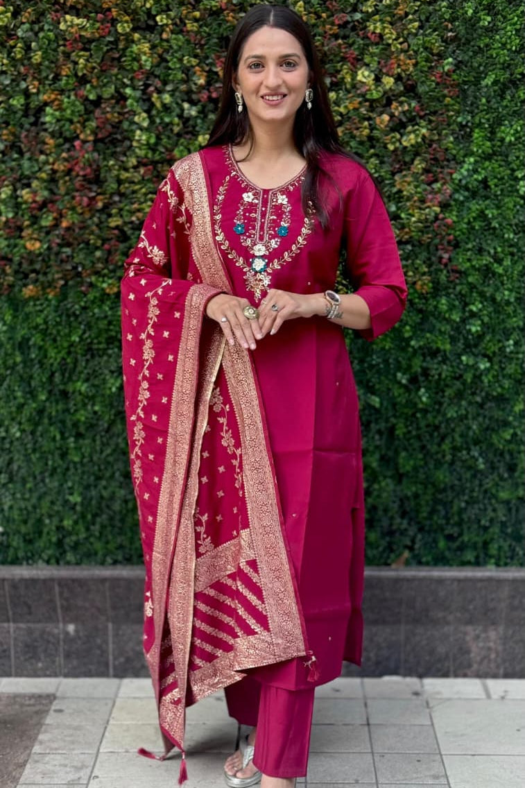 Bloom Handworked Designer Kurti Pant Dupatta Set