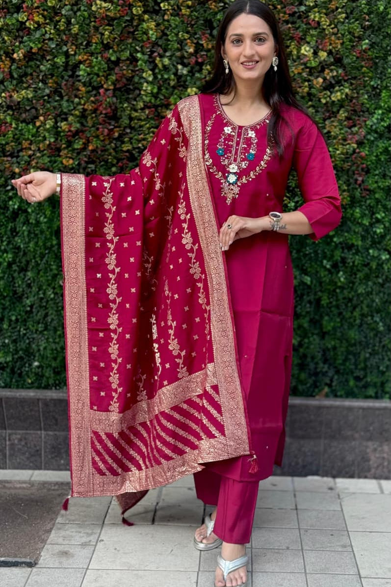 Bloom Handworked Designer Kurti Pant Dupatta Set