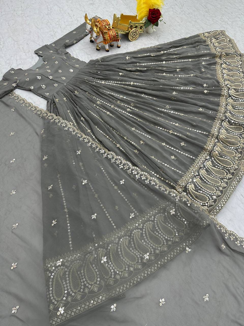 Slate Grace Embroidered Partywear Gown Set