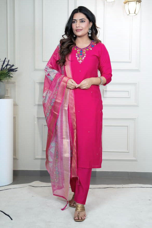 Rosea Elegance Designer Kurti Pant Dupatta Set