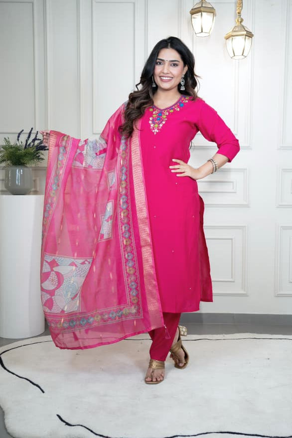 Rosea Elegance Designer Kurti Pant Dupatta Set