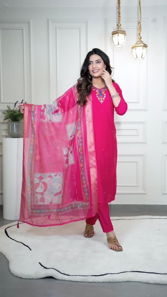 Rosea Elegance Designer Kurti Pant Dupatta Set