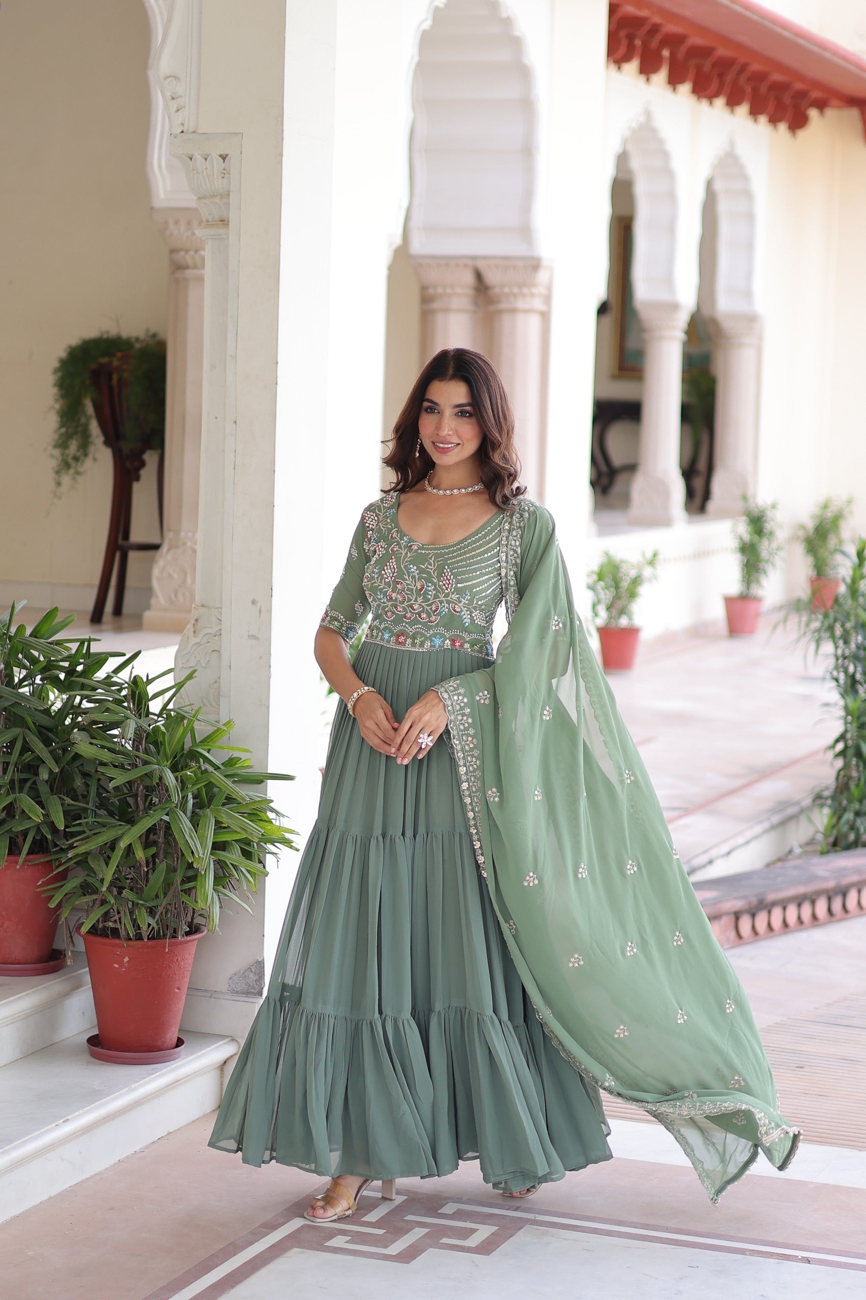 Aura Sequins Embroidered Gown with Dupatta