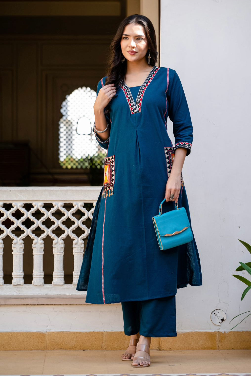 SuryaVira Embroidered Cotton Flex Co-ord Set