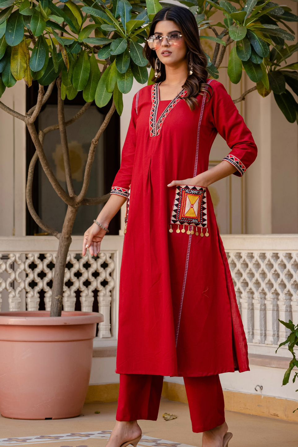 SuryaVira Embroidered Cotton Flex Co-ord Set