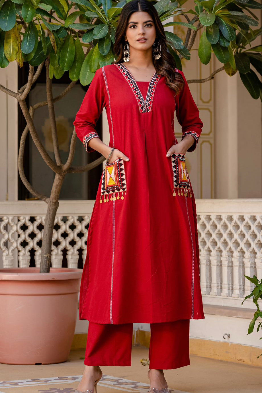 SuryaVira Embroidered Cotton Flex Co-ord Set