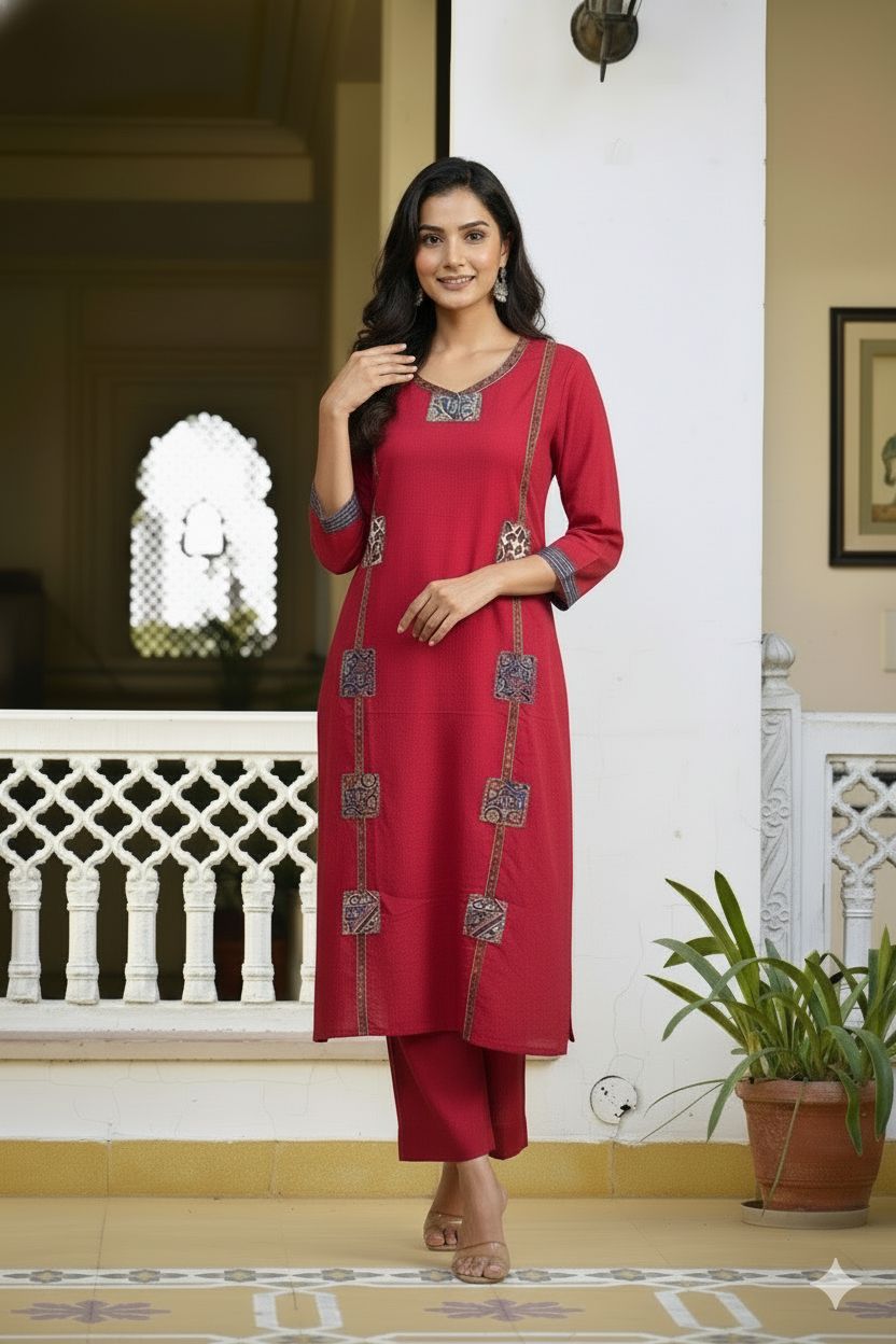 Aarohi Pechkari Cotton Flex Kurti Palazzo Set