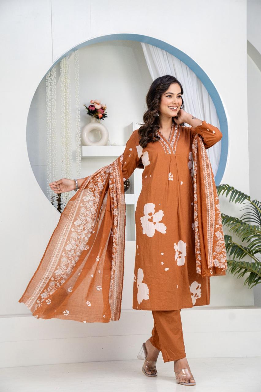 Aavya Heavy Cotton Embroidered Suit Set