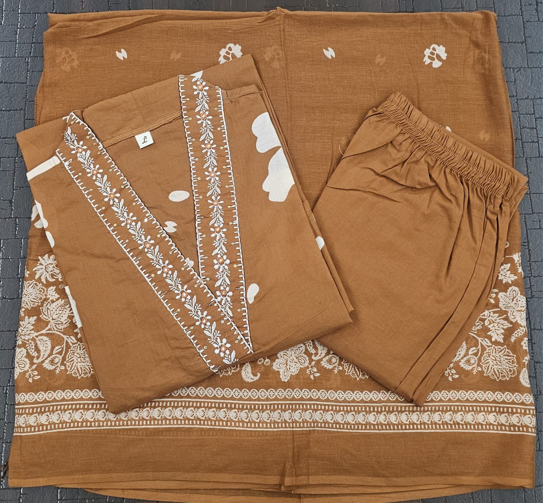 Aavya Heavy Cotton Embroidered Suit Set
