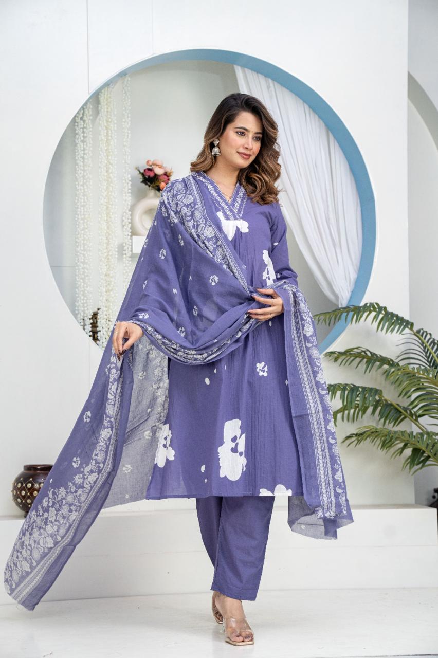 Aavya Heavy Cotton Embroidered Suit Set