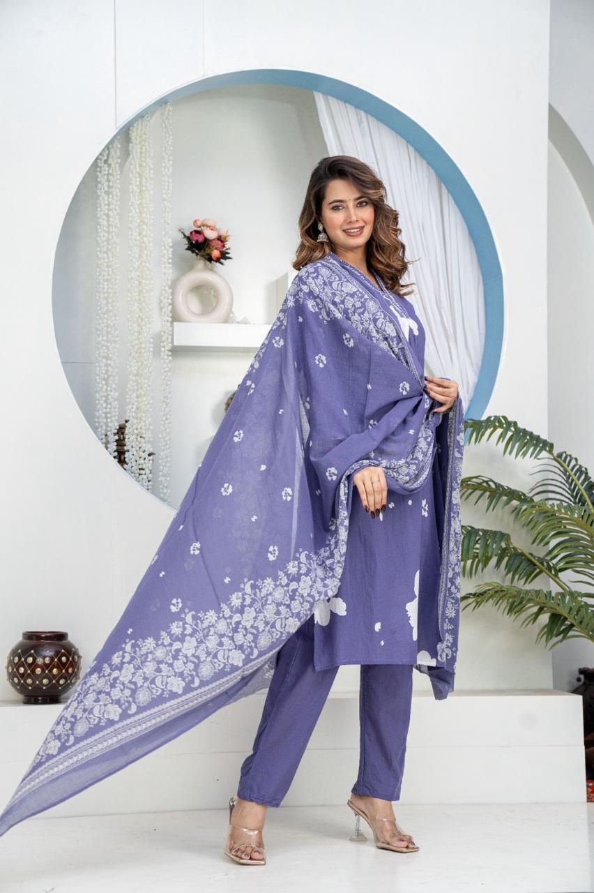 Aavya Heavy Cotton Embroidered Suit Set