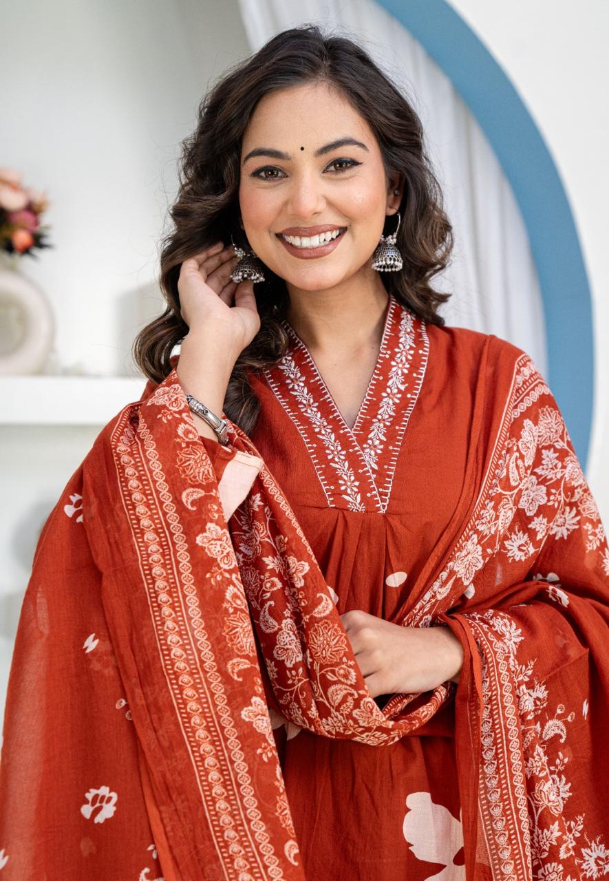 Aavya Heavy Cotton Embroidered Suit Set