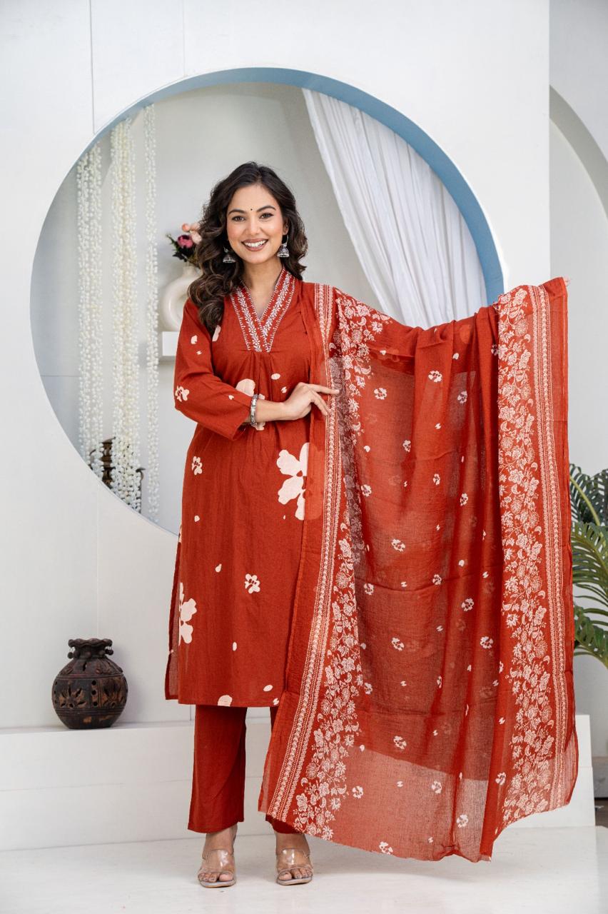 Aavya Heavy Cotton Embroidered Suit Set