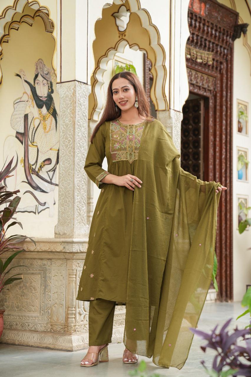 Aalaya Cotton Embroidered Anarkali Suit Set