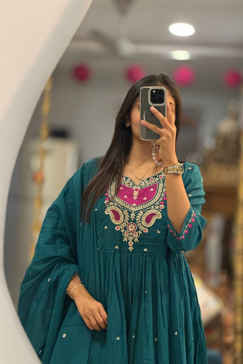 Kesariya Dhaara Pure Cotton Embroidered Suit Set