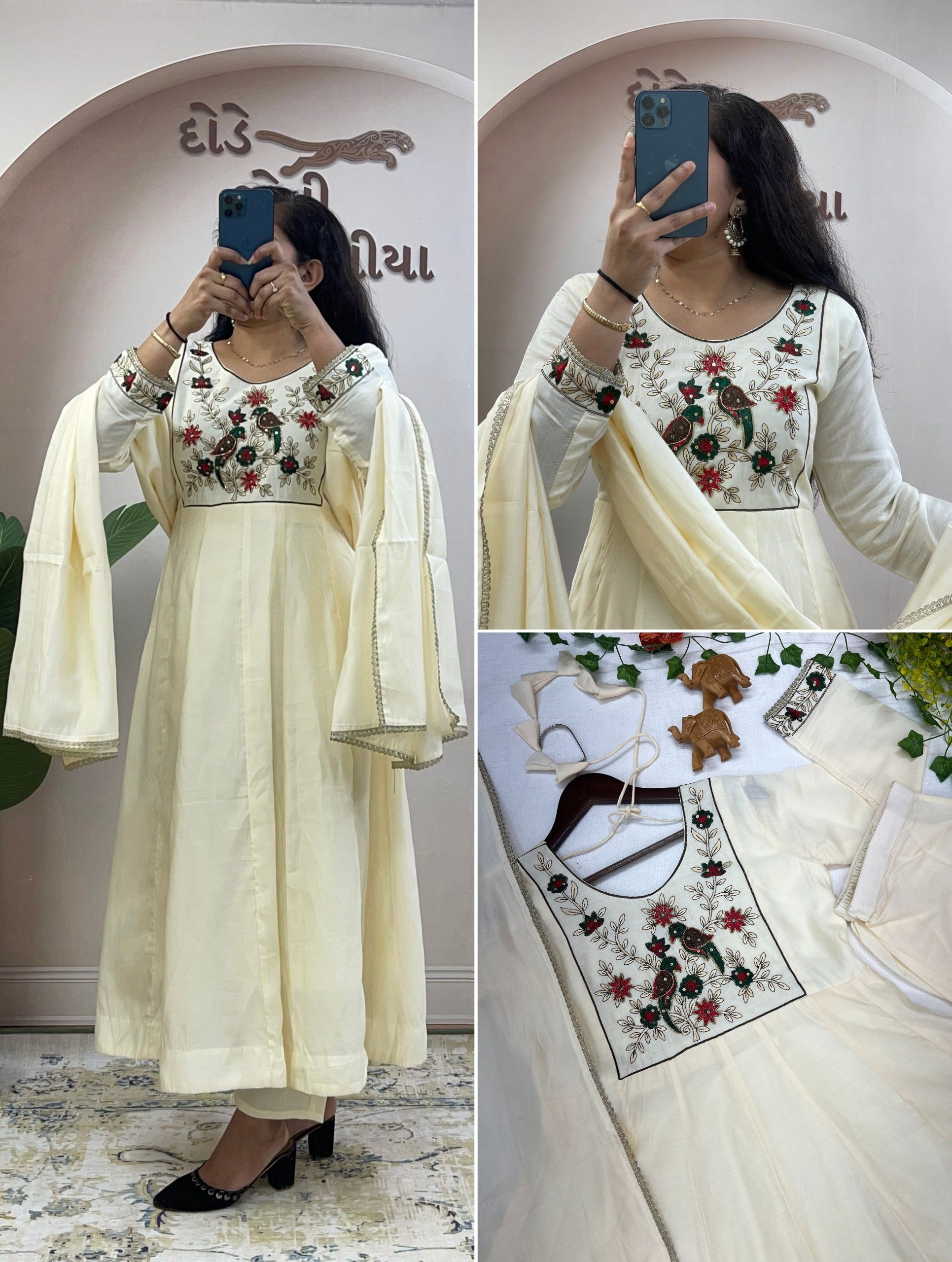 Kesari Naira Roman Chanderi Anarkali Gown Set