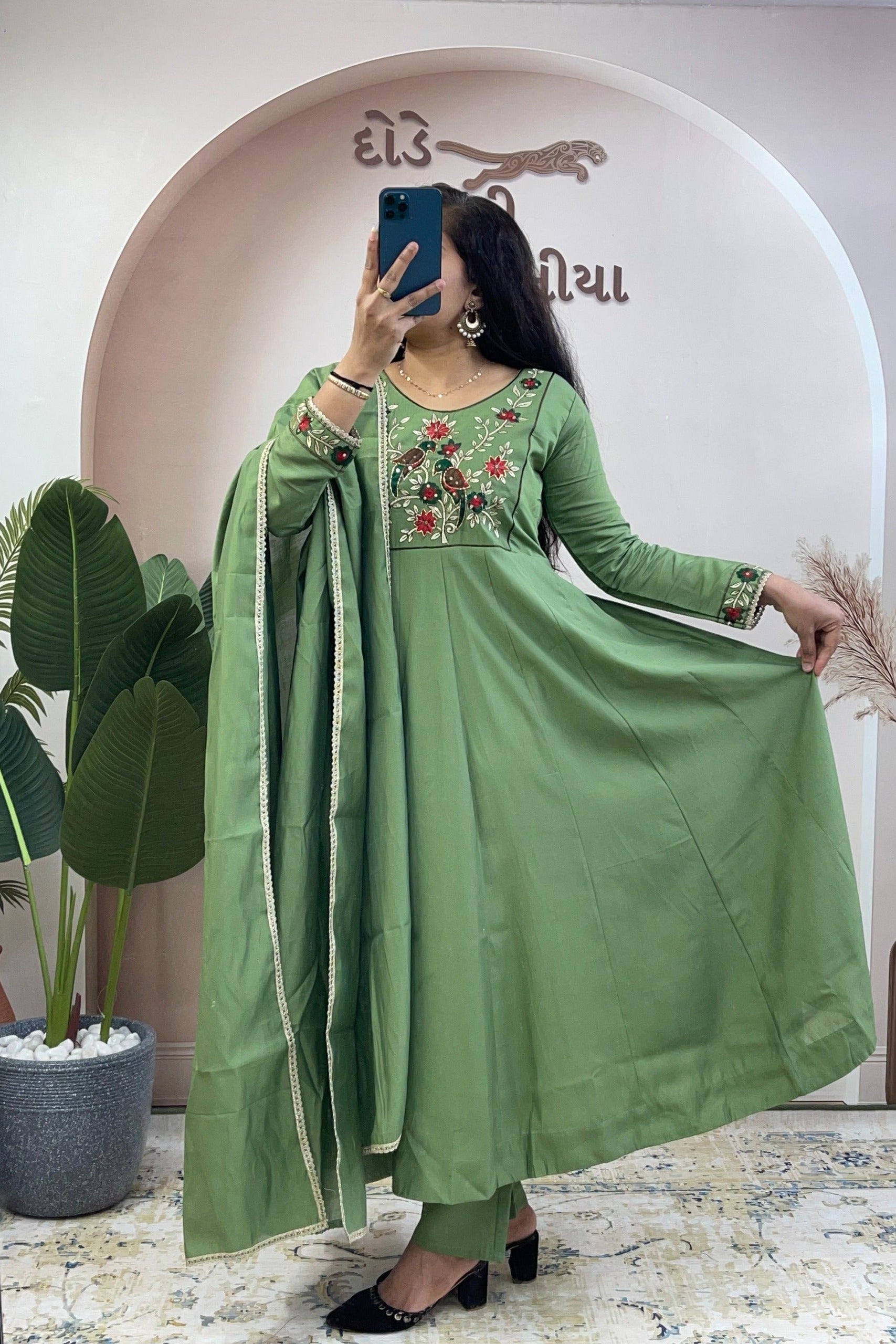 Kesari Naira Roman Chanderi Anarkali Gown Set