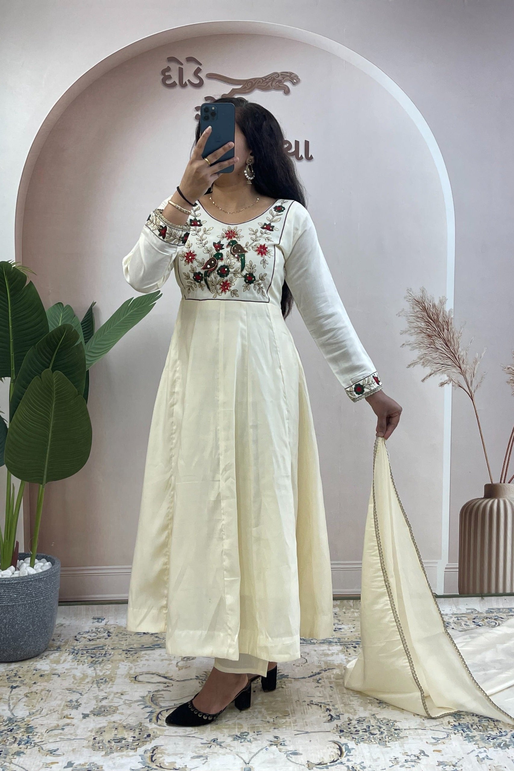 Kesari Naira Roman Chanderi Anarkali Gown Set